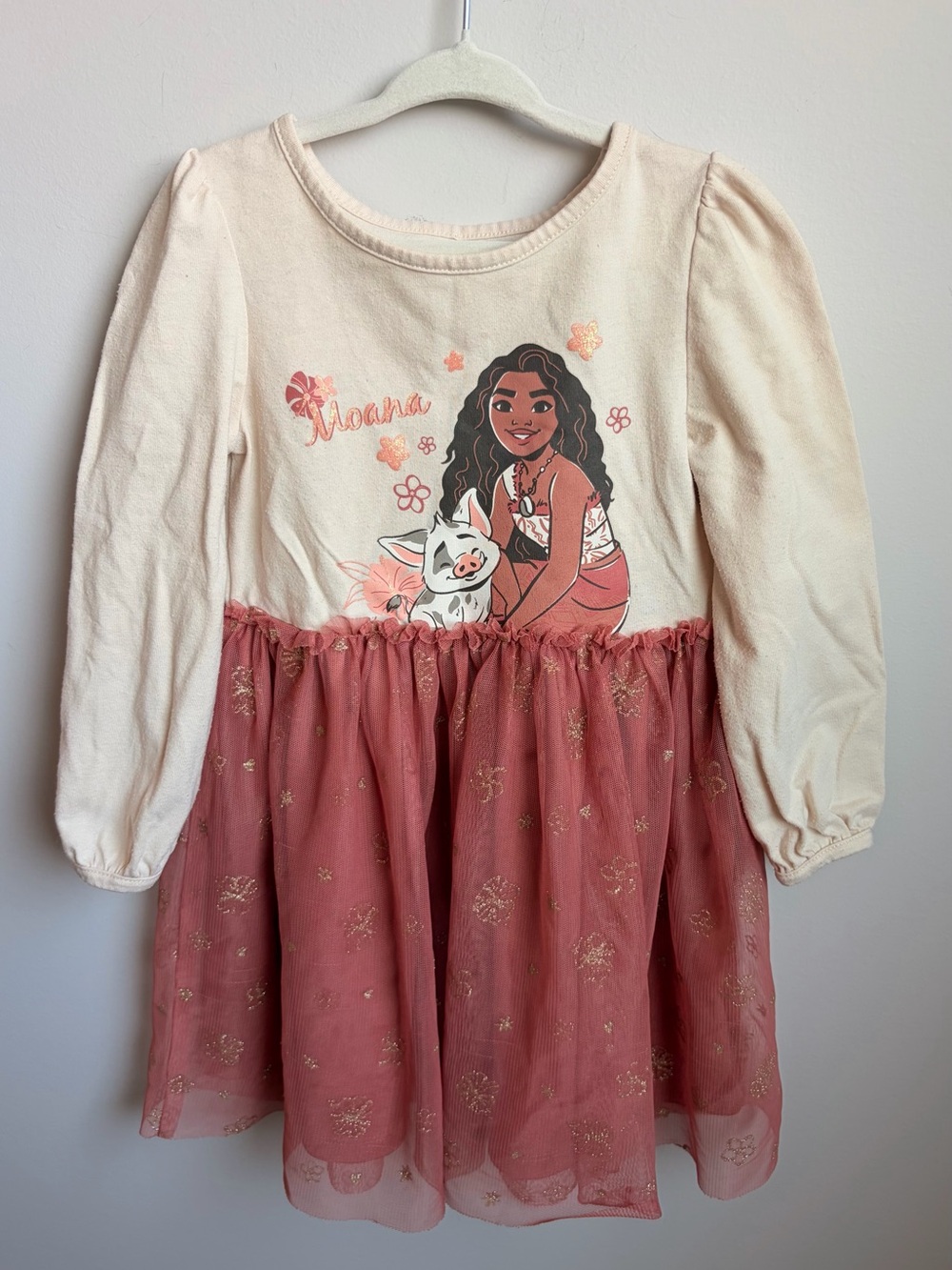 Disney Moana Cream Top with Dusty Pink Tulle Skirt Girls' Dress